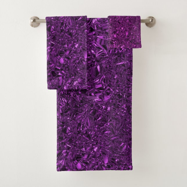 Personalised luxury violet crushed foil bath towel set (Insitu)