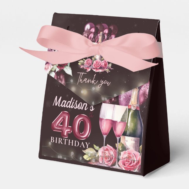 Personalised Luxury Wine & Balloons 40th Birthday Favour Box (Front Side)