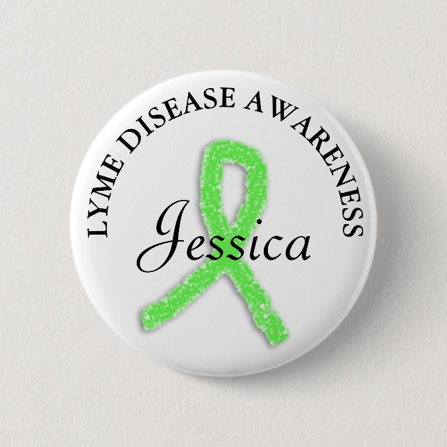 Personalised Lyme Disease Ribbon Name tag Button (Front)
