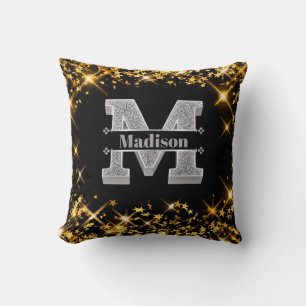 Personalised M Initial Silver Monogram Your Name Cushion
