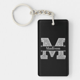 Personalised M Initial Silver Monogram Your Name Key Ring