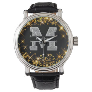 Personalised M Initial Silver Monogram Your Name  Watch