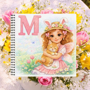 Personalised M Kitten Gift for Girls Notebook