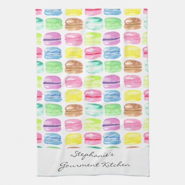 Personalised Macaroon Watercolor Cute Tea Towel (Vertical)