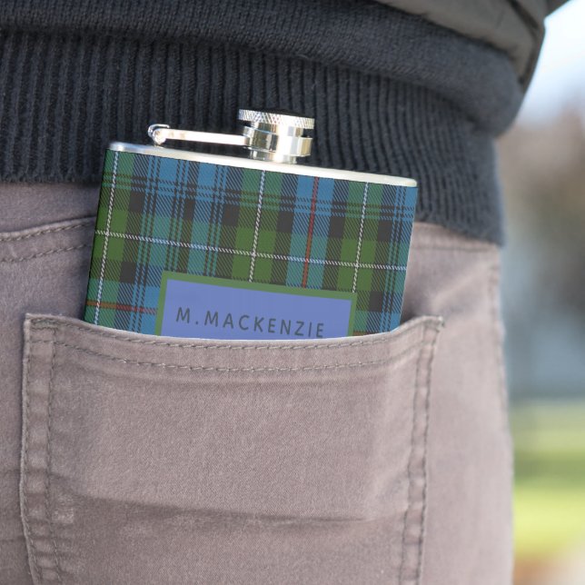 Personalised MacKenzie Tartan Mens Flask Him (In Situ)