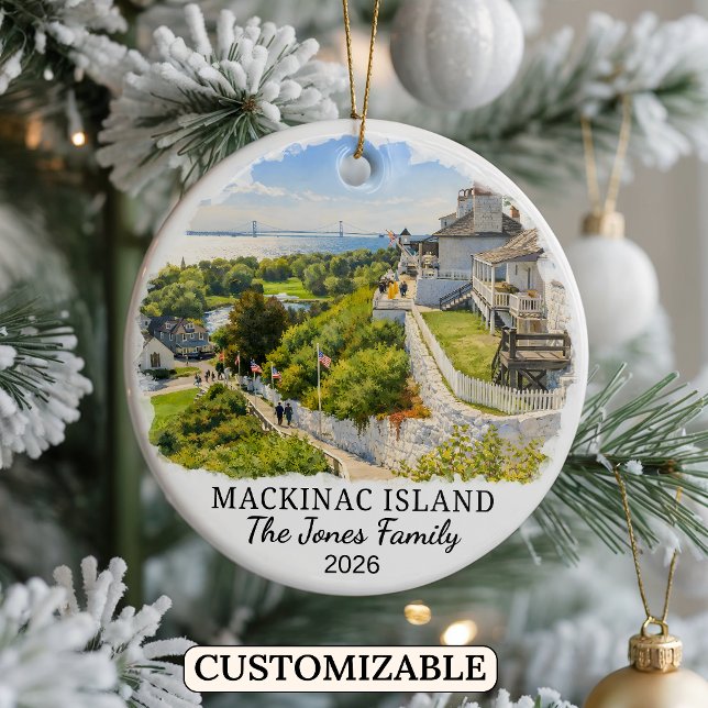 Personalised Mackinac Island, Custom Michigan Ceramic Tree Decoration (Creator Uploaded)