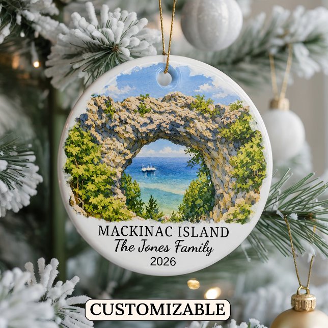 Personalised Mackinac Island, Custom Michigan Ceramic Tree Decoration (Creator Uploaded)