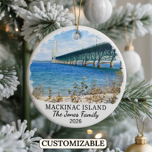 Personalised Mackinac Island, Custom Michigan Ceramic Tree Decoration