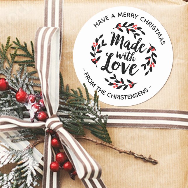 Personalised Made With Love Christmas Classic Round Sticker (Creator Uploaded)