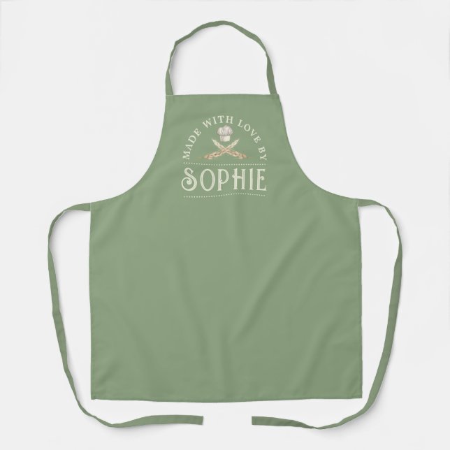 Personalised Made With Love Green Apron (Front)