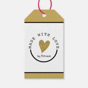 Personalised Made With Love Heart Gold Glitter Gift Tags