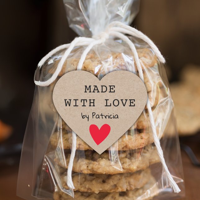 Personalised Made With Love Red Heart Kraft  Heart Sticker (Creator Uploaded)