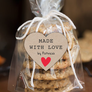 Personalised Made With Love Red Heart Kraft  Sticker
