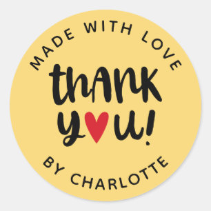 Personalised Made With Love Thank You Classic Roun Classic Round Sticker