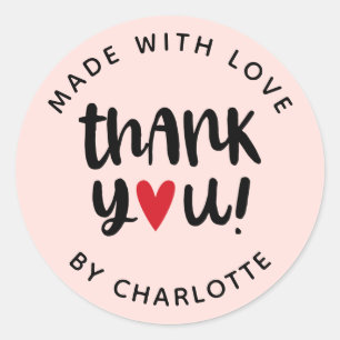 Personalised Made With Love Thank You Classic Roun Round Sticker