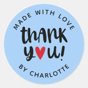 Personalised Made With Love Thank You Classic Round Sticker