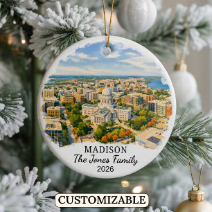 Personalised Madison Ornament, Custom Wisconsin Ceramic Tree Decoration