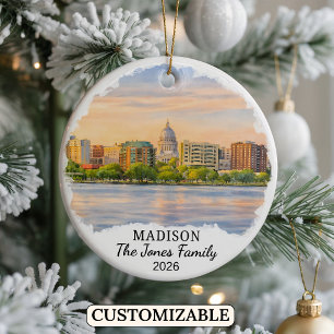 Personalised Madison Ornament, Custom Wisconsin Ceramic Tree Decoration