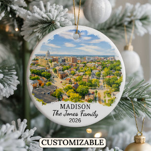 Personalised Madison Ornament, Custom Wisconsin Ceramic Tree Decoration