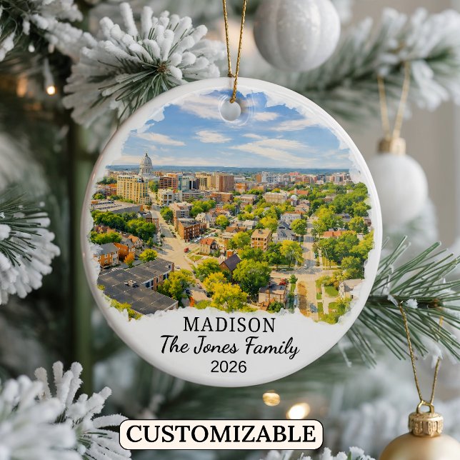 Personalised Madison Ornament, Custom Wisconsin Ceramic Tree Decoration (Creator Uploaded)