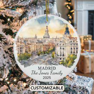 Personalised Madrid Ornament, Spain Gift Ceramic Tree Decoration