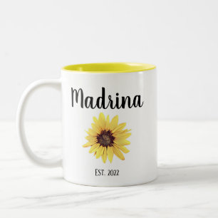 Personalised Madrina Est. Painted Sunflower Two-Tone Coffee Mug