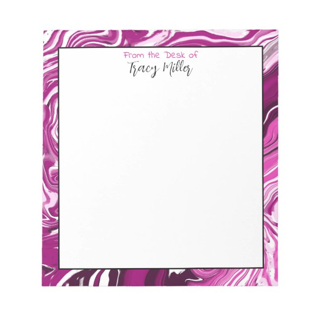 Personalised Magenta and Pink Marble Fluid Art  Notepad (Front)