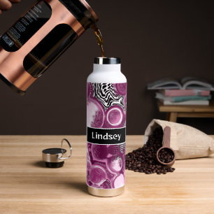 Personalised Magenta Fluid Art Water Bottle