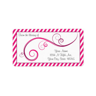Personalised Magenta Swirl Bookplate Label