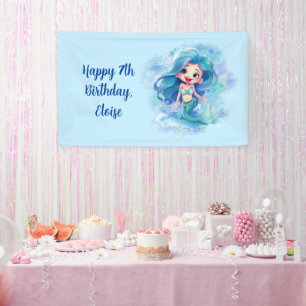 Personalised Magical Blue Mermaid Birthday Party Banner