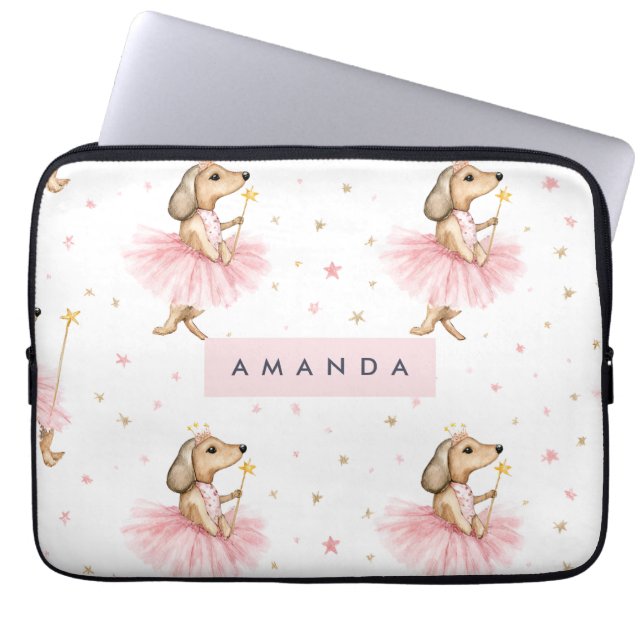 Personalised Magical Fairy Dachshund Dog in Pink  Laptop Sleeve (Front)