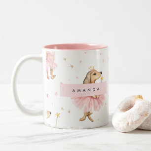 Personalised Magical Fairy Dachshund Dog in Pink Two-Tone Coffee Mug