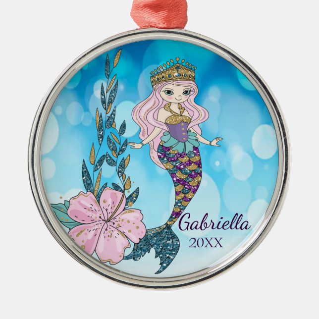 Personalised Magical Glitter Mermaid Ornament (Front)