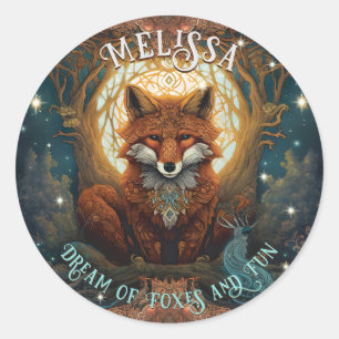 Personalised Magical Moonlit Celtic Fox Branding Classic Round Sticker