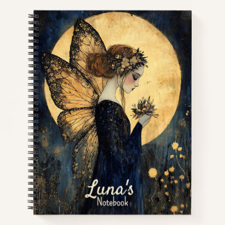 Personalised Magical Night Fairy with Golden Moon Notebook
