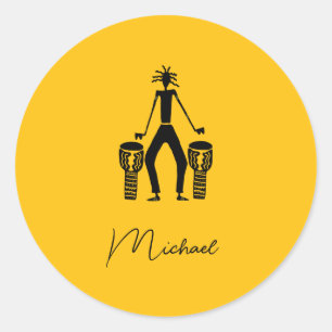 Personalised, Magical Silhouette Drummer Classic Round Sticker