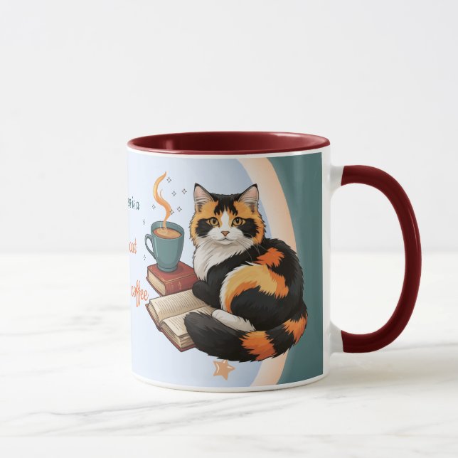 Personalised Magical Teal Calico Cat & Coffee Mug (Right)