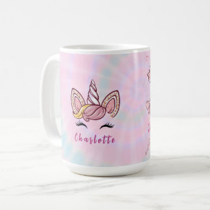 Personalised Magical Tie Dye Unicorn Coquette Bow Coffee Mug