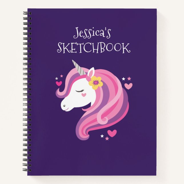 Personalised Magical Unicorn Artist Sketchbook Notebook (Front)