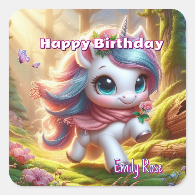 Personalised Magical Unicorn Birthday Stickers (Front)