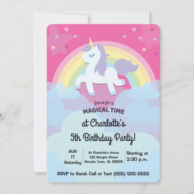 Personalised Magical Unicorn Birthday with Photo Invitation (Front)