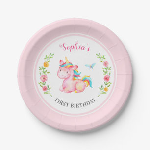 Personalised Magical Unicorn First Birthday Party Paper Plate