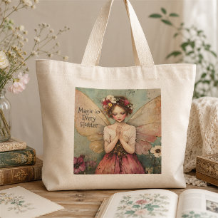 Personalised Magical Whimsical Fairy Flower Garden Large Tote Bag