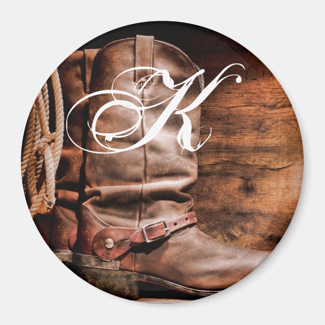 Personalised Magnet Cowboy Boots Barn Wood Rustic (Front)