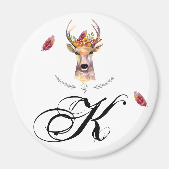 Personalised Magnet Geometric boho deer Buck head (Front)