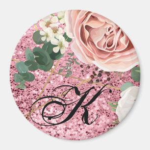 Personalised Magnet Geometric Garden Rose Glitter