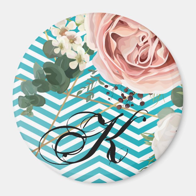 Personalised Magnet Geometric Rose Chevron Teal Zi (Front)