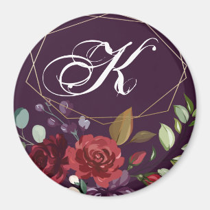 Personalised Magnet Plum Purple Roses Gold Geometr