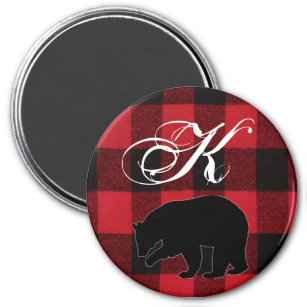 Personalised Magnet Red Buffalo Plaid Bear Black
