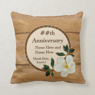 Personalised Magnolia and Wood Anniversary Pillows